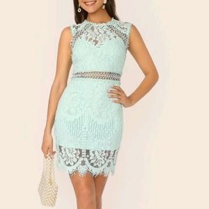 Shein Guipure Lace Fitted Dress Mint Green XS